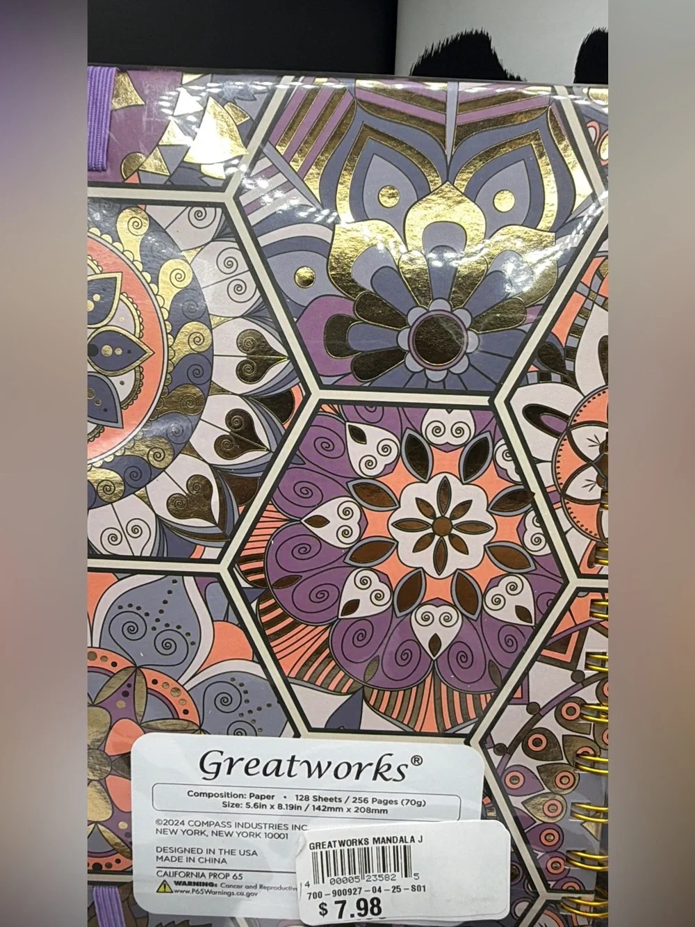 Floral Hexagon Spiral Notebook with Purple Elastic